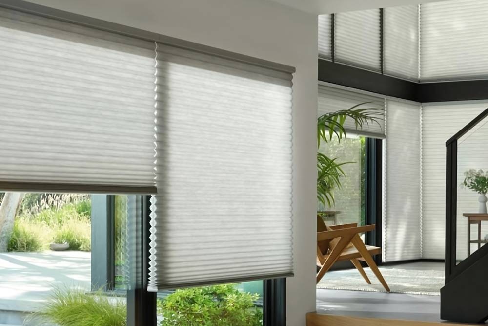 Hunter Douglas Duette® Celular Shades on large windows in a modern and chic Miami, FL, home