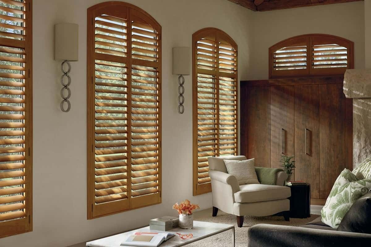 Hunter Douglas Heritance® Hardwood Shutters in a home office setting near Miami, Florida (FL)